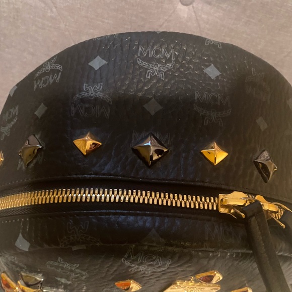 MCM Black and Gold Studded Backpack - Picture 5 of 12